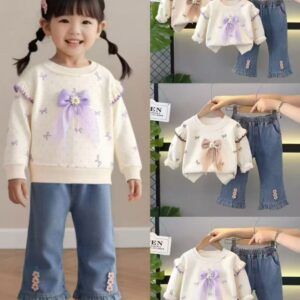 Conjunto jean moñito morado