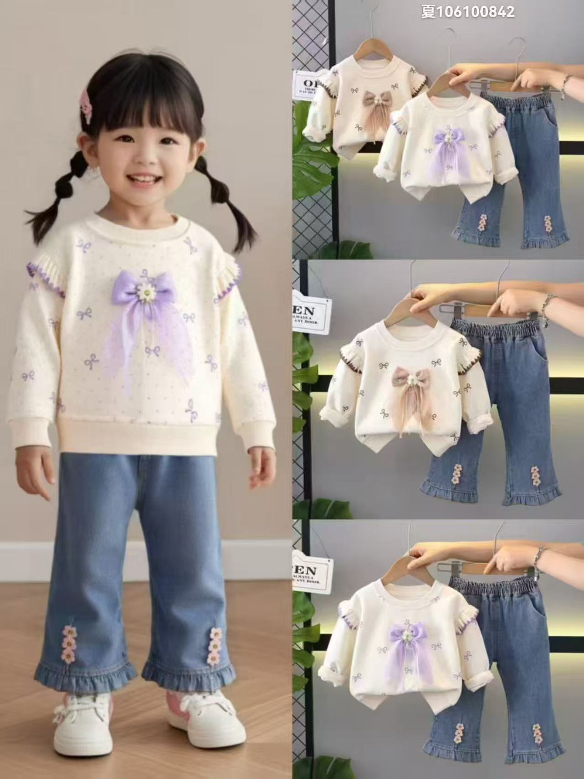 Conjunto jean moñito morado